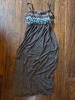 EUC Boho Maurices Striped & Printed Maxi Dress in Black, Blue and Red